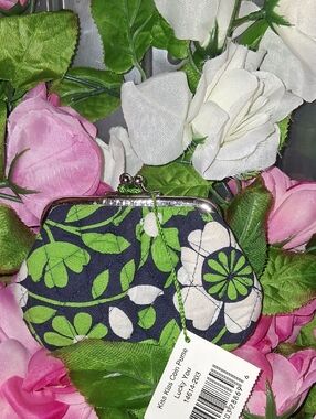 Vera Bradley Navy Coin Purse with Lime Green Floral Pattern